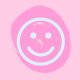 light blue smiley face on pink background